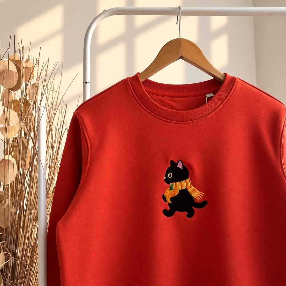 Sweat brodé « Chat citrouille » d’Halloween
